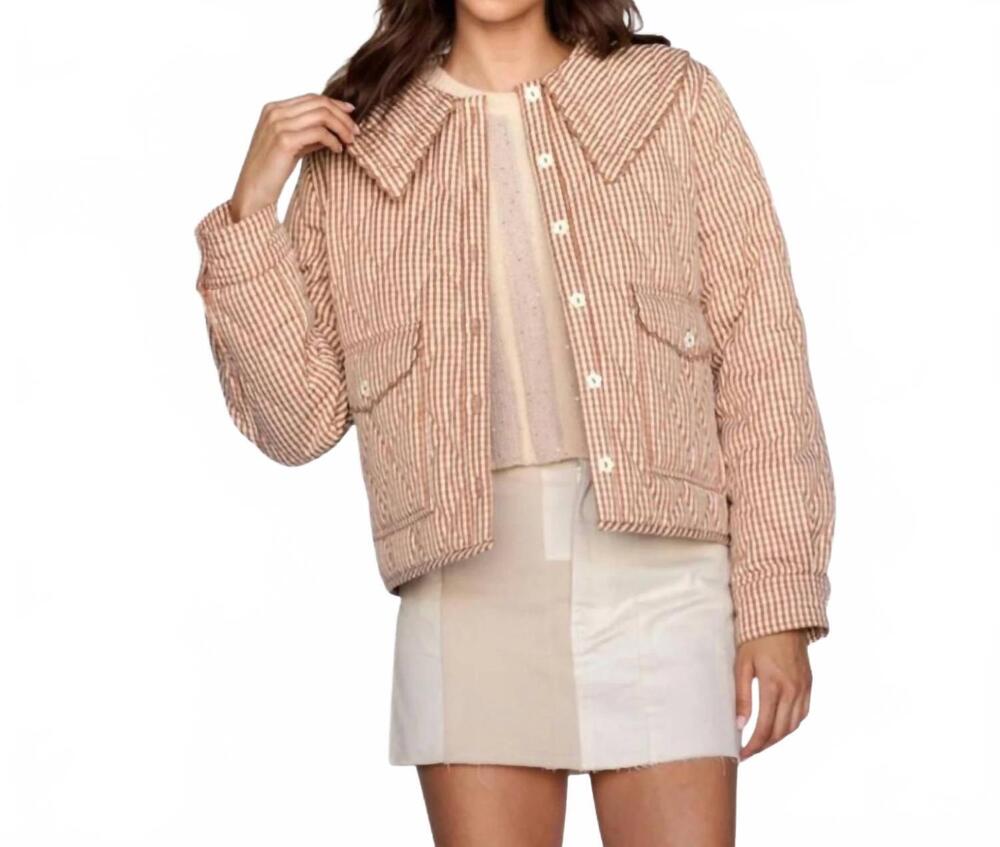 NEW STORIA quilted long-sleeve jacket in rust and cream gingham